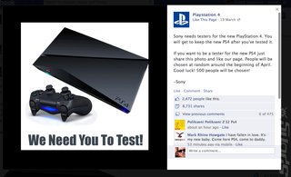 Bogus PlayStation 4 Facebook Page Offers Free Consoles for Playtests