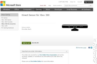 Microsoft Store Prices Kinect at $150